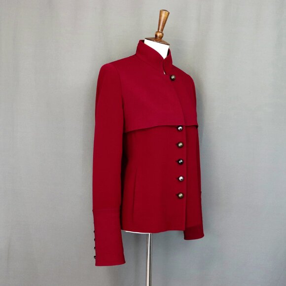 Donna Karan New York Size 8 Red Blazer Stretch Jacket Silver Buttons - Picture 3 of 16